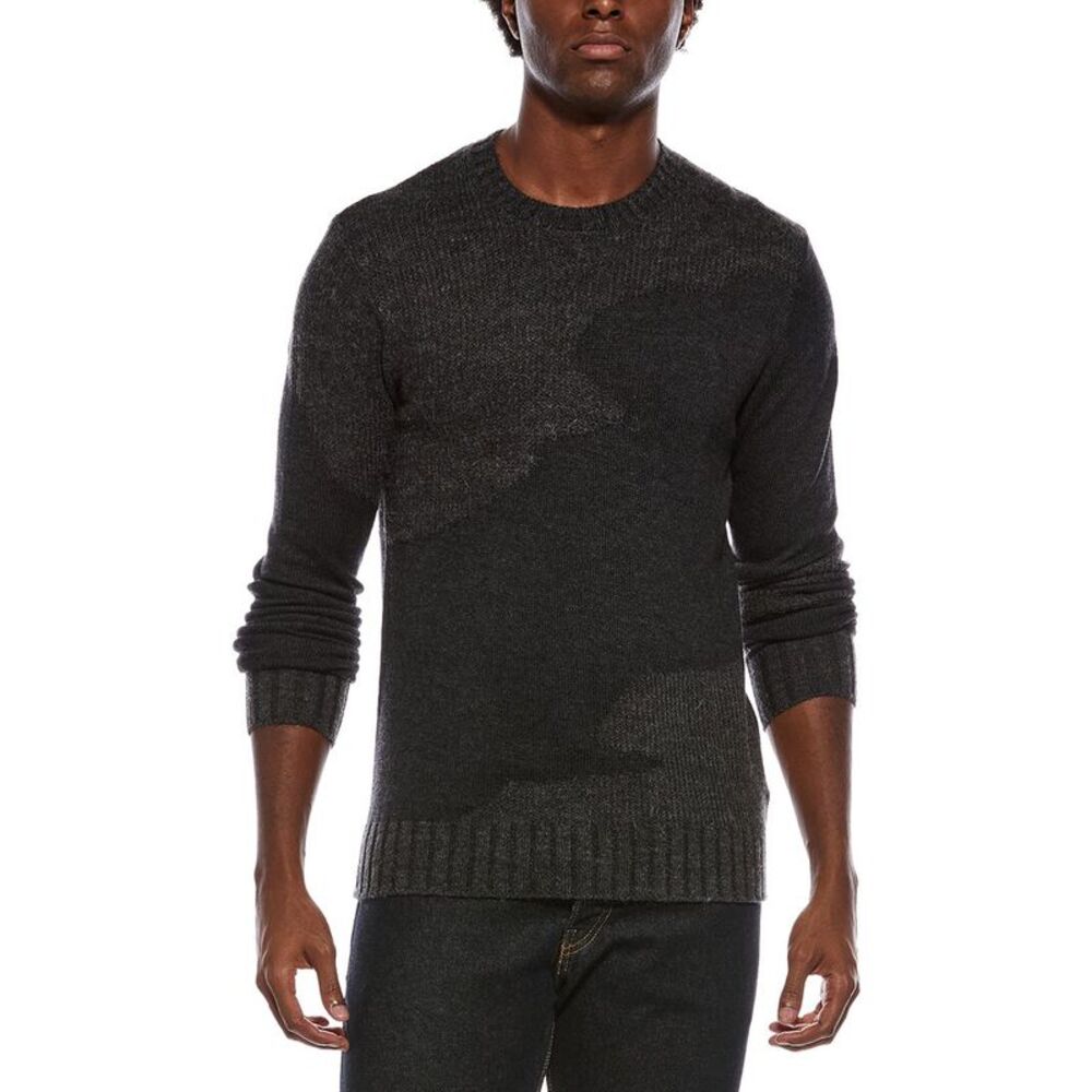 John Varvatos Mens  Rector Wool-Blend Crewneck Sweater, Gray